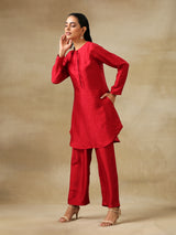Maroon Textured Silk Front Placket Co-Ord Set