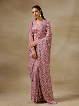 Dark Mauve Bandhani Printed Silk Pre-Pleat Stitched Saree