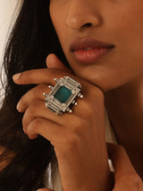 Silver-Plated  Blue Jhorakha Ring