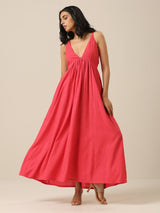Bright Pink Slub Texture Sleeveless Dress