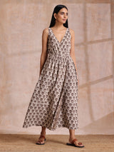 Clay Dabu Buta Print Cotton Sleeveless Wrap Dress
