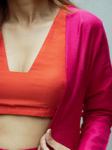 Pink Dupion Silk Overlay Jacket Blouse Pant Set