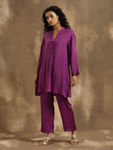 Purple Bandhani Printed Silk Co-Ord Set