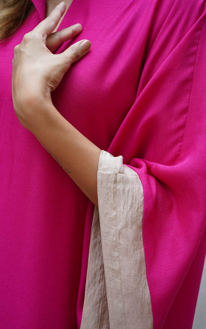 Hot Pink Silk Blend Kaftan Pant Set