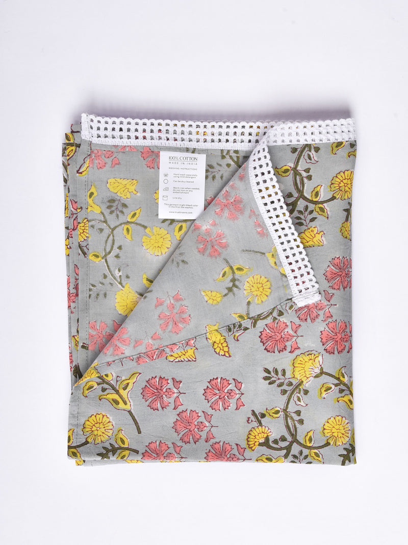 Grey Overall Floral Print Cotton Stole