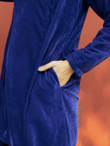 Blue Solid Velvet Overlay Jacket