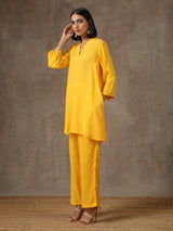 Yellow Bandhani Flare Printed Silk Co-Ord Set