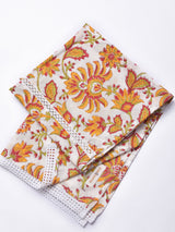 Red Floral On White Cotton Block Print Stole