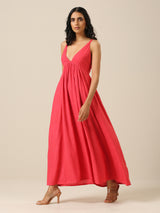 Bright Pink Slub Texture Sleeveless Dress