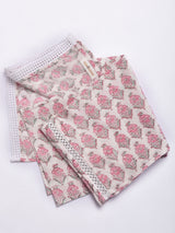 Pink Floral On White Print Cotton Stole