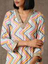 Multicolour Lehariya Printed Silk Kurta Pant Set