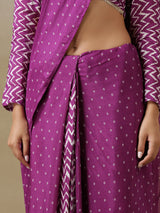 Purple Bandhani Printed Silk Pre-Pleat Stitched Saree with Belt