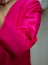 Pink Dupion Silk Puff Sleeve Kurta Pant Set