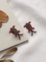 Silver-Plated Ruby Fish Stud Earrings