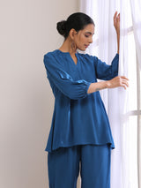 Classic Blue Dobby Pleated Co-Ord Set