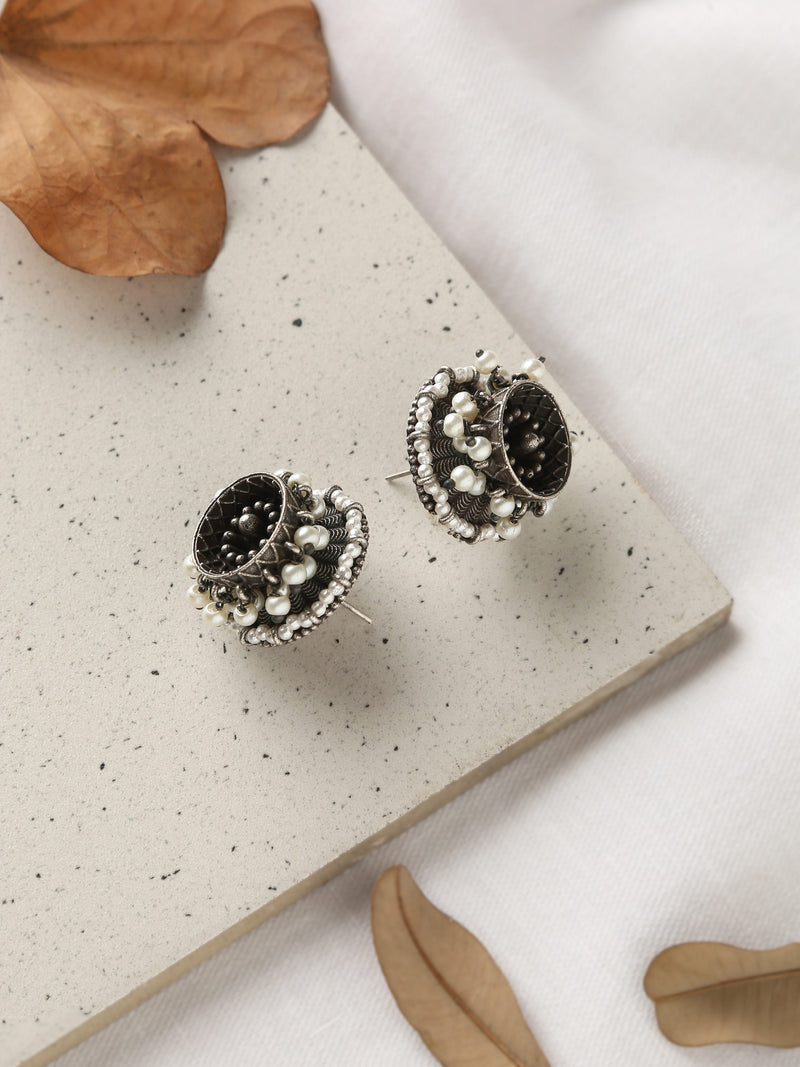 Silver-Plated Black Stud Earrings