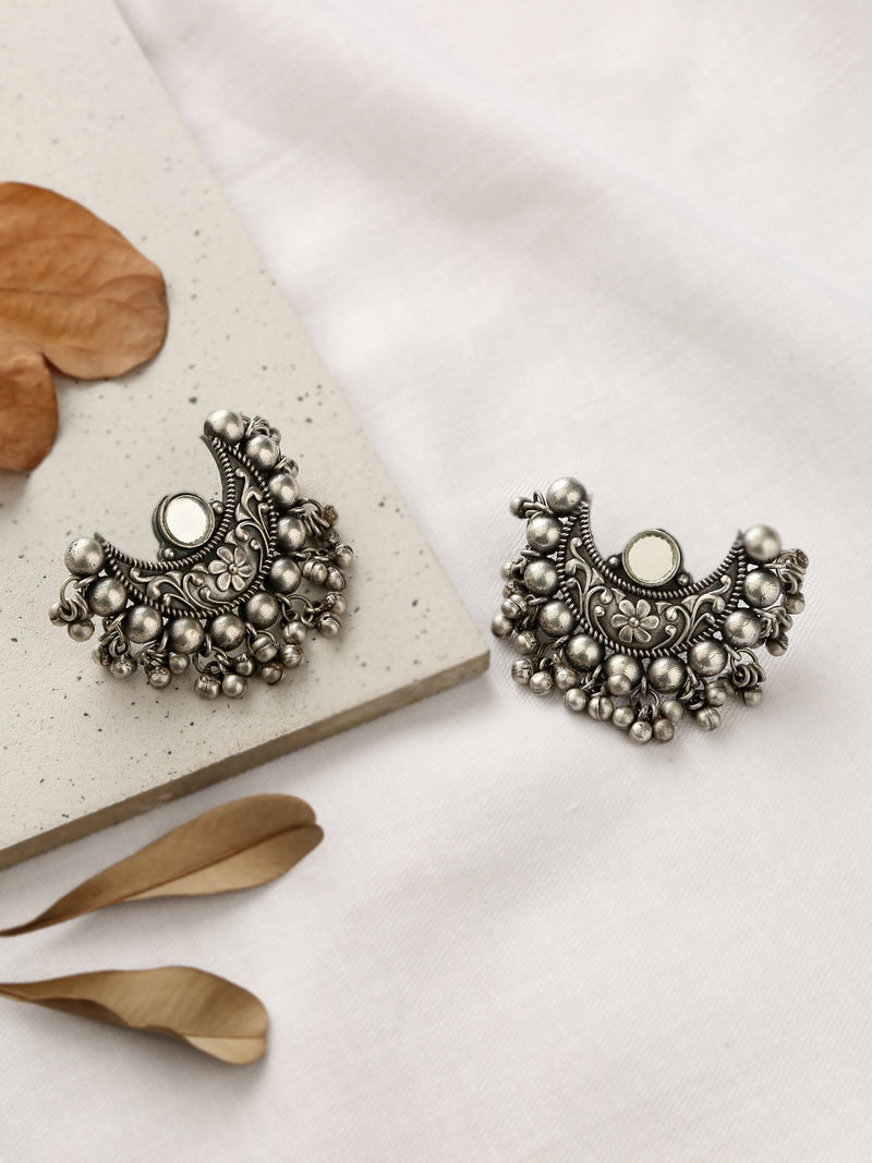 Silver-Plated Crescent Mirror Earrings