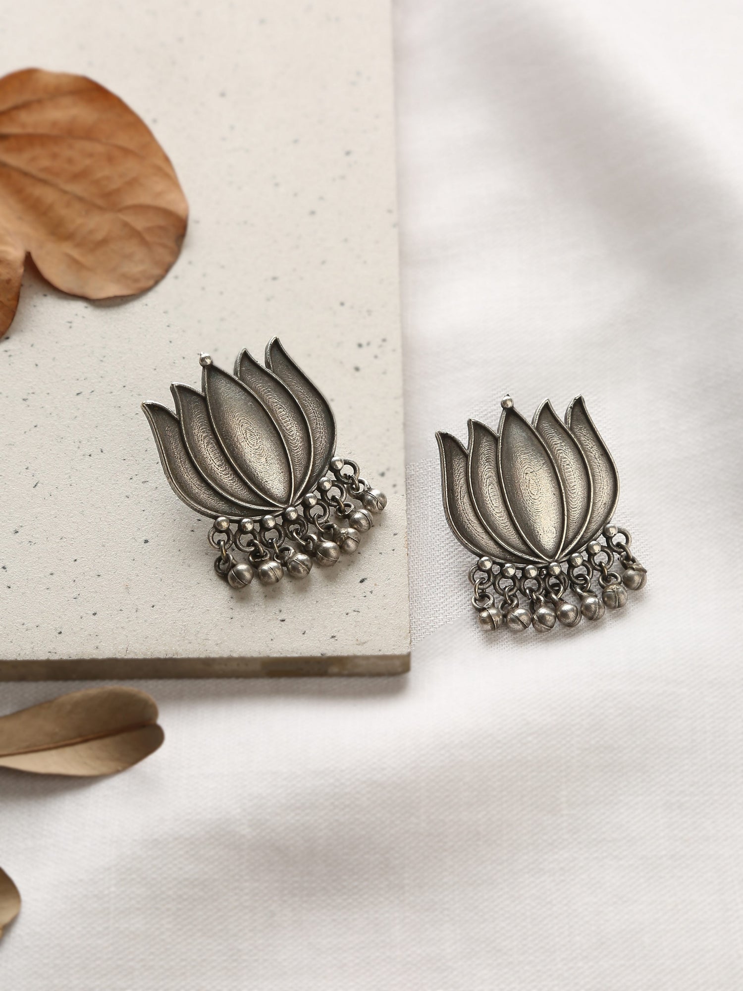 Silver-Plated Lotus Stud Earrings