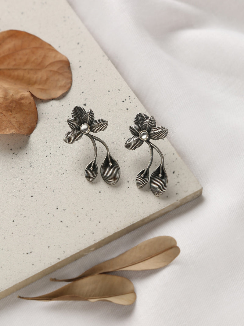 Silver-Plated Flower Petal Drop Earrings