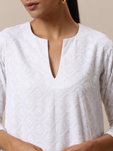 Cotton White Embroidered Flared Kurta Pant Set - trueBrowns