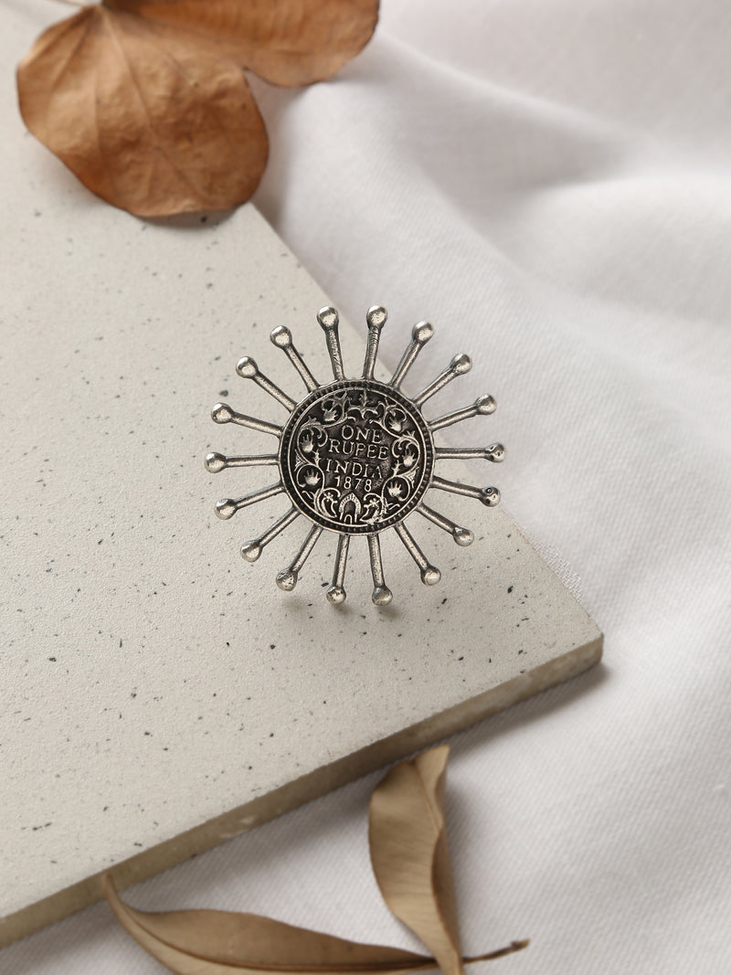 Silver-Plated Coin Detail Ring
