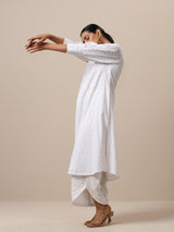 Cotton White Embroidered Slit Kurta Pant Set - trueBrowns