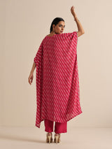 Pink Lehariya Printed Silk Kaftan Pant Set