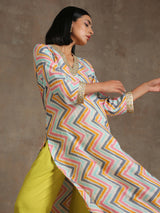 Multicolour Lehariya Printed Silk Kurta Pant Set