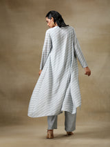 Grey Bandhani Printed Silk Overlay Jacket Blouse Pant Set