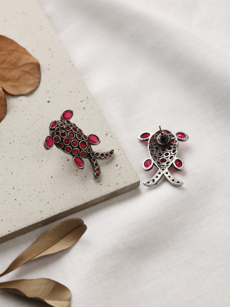 Silver-Plated Ruby Fish Stud Earrings