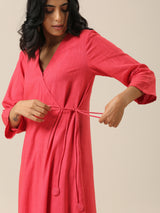 Bright Pink Slub Texture Angrakha Pant Set