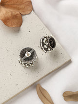 Silver-Plated Black Stud Earrings