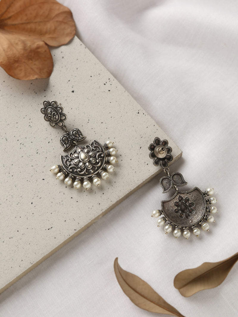 Silver-Plated Contemporary Chandbalis Earrings