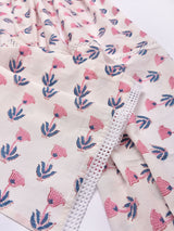 White With Pink Buta Print Cotton Stole