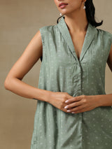 Light Green Bandhani Printed Silk Sleevesless Jacket Pant Set