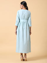 Cotton Linen Light Blue Wrap Dress - trueBrowns