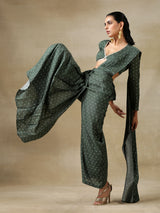 Dark Green Bandhani Printed Silk Ready To Wear Palazzo Saree