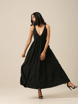 Black Slub Texture Sleeveless Dress