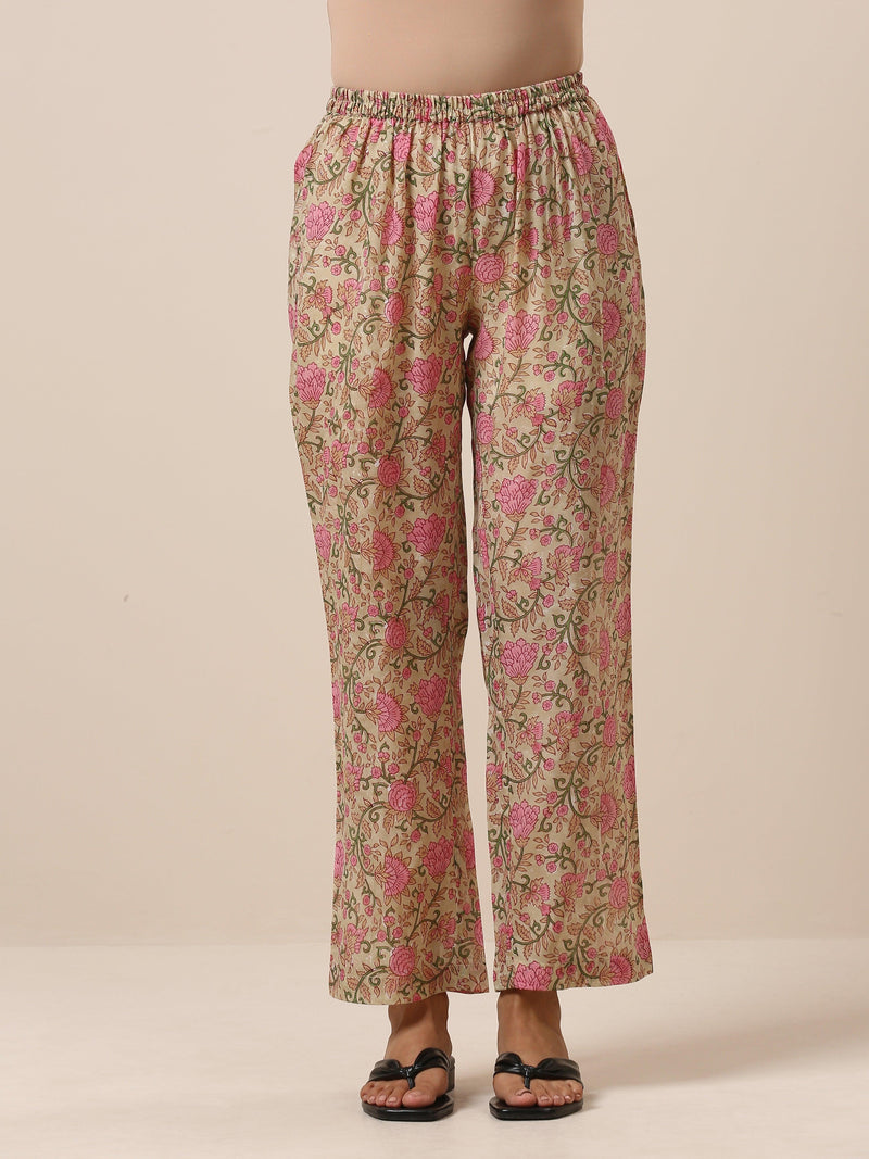 Cotton Hand Block Printed Green Pink Co-Ord Set - trueBrowns