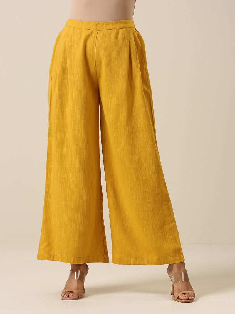 Mustard Yellow Slub Texture Sleevesless Jacket Pant Set
