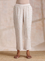 White With Small Floral Booti Print Cotton Pleated Co-Ord Set