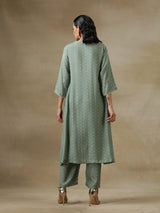Light Green Bandhani Printed Silk Yoke Kurta Pant Set