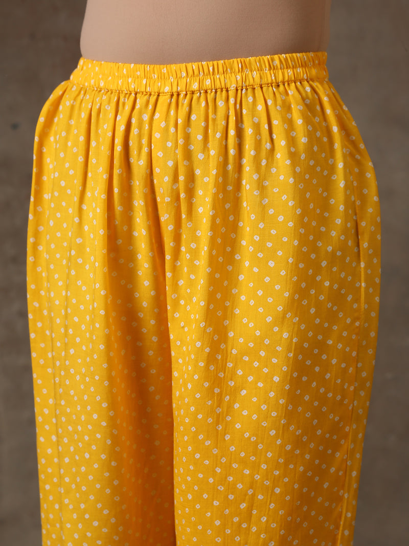 Yellow Bandhani Flare Printed Silk Co-Ord Set