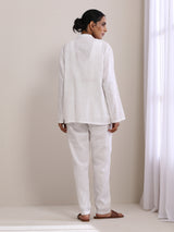 White Slub Texture Pant Suit Set