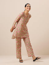 Cotton Hand Block Printed Green Pink Co-Ord Set - trueBrowns