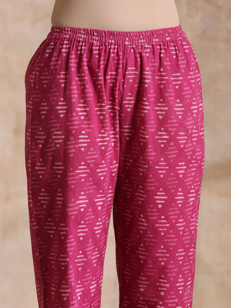 Pink Dabu Print Cotton Baggy Sleeve Co-Ord Set