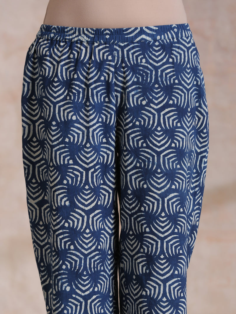 Indigo Dabu Overall Print Cotton Baggy Sleeve Co-Ord Set