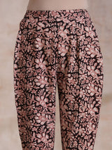 Black Floral Overall Bagru Print Cotton Pant Suit Set
