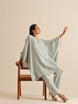 Grey Bandhani Printed Silk Kaftan Co-Ord Set