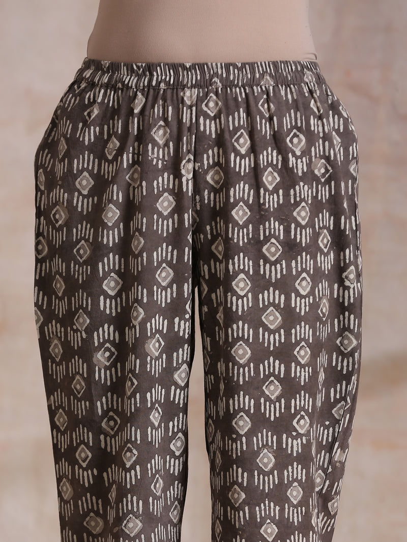 Clay Dabu Geometric Print  Cotton Angrakha Kurta Pant Set